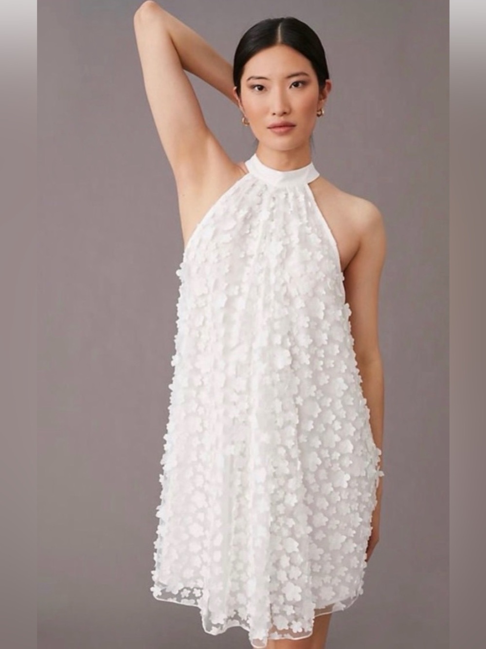 Eva Franco White 3D Floral Halter Mini Dress